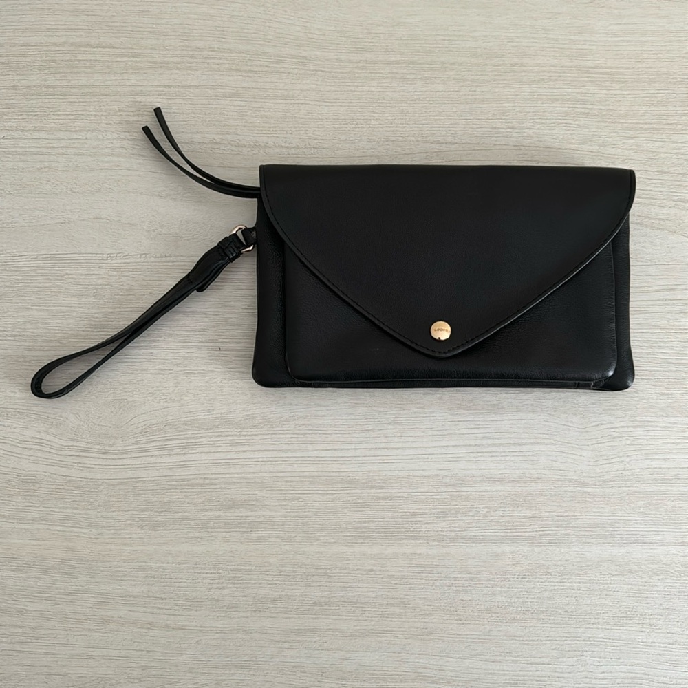 Lodis Paige Small Black Leather Wristlet EUC